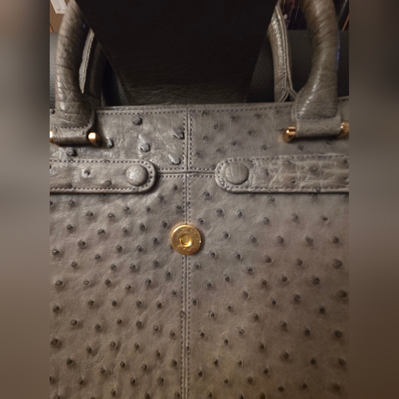 JRA - Elegant Gray Ostrich Leather Bag - Picture 4 of 10